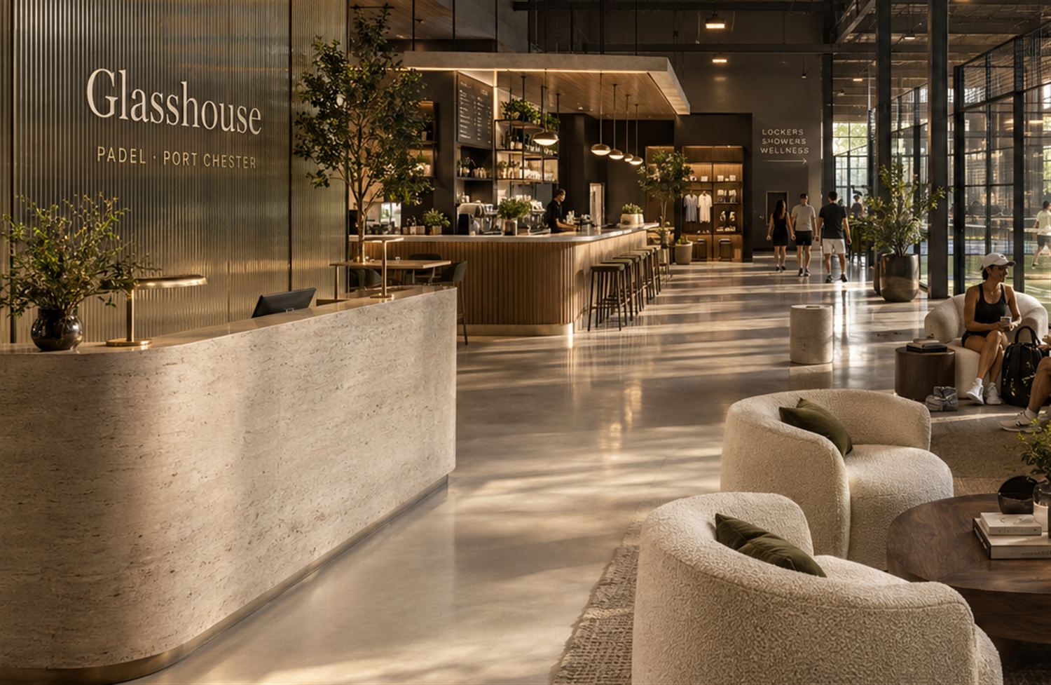 Reception and check-in desk at Glasshouse Padel